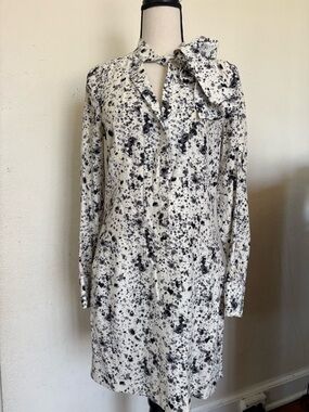 Cynthia Steffe Black and White Speckled Long Sleeve Tie-Neck Dress